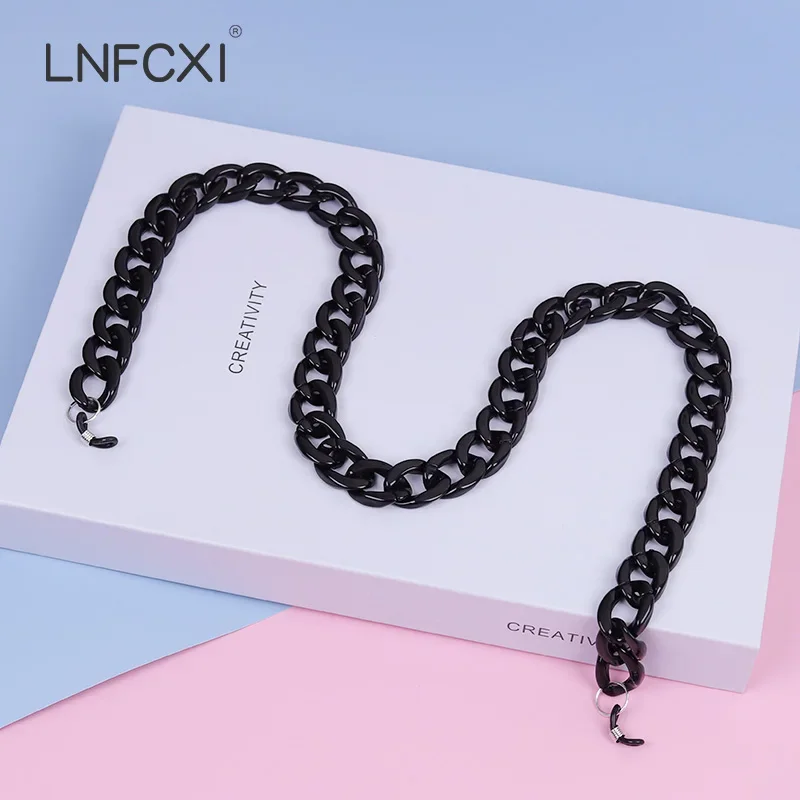Sunglass Retainer Cord - 黒のファッションアクリルサングラスチェーン、女性用滑り止めリーディンググラスチェーンコードホルダー、ネックストラップロープ、新作