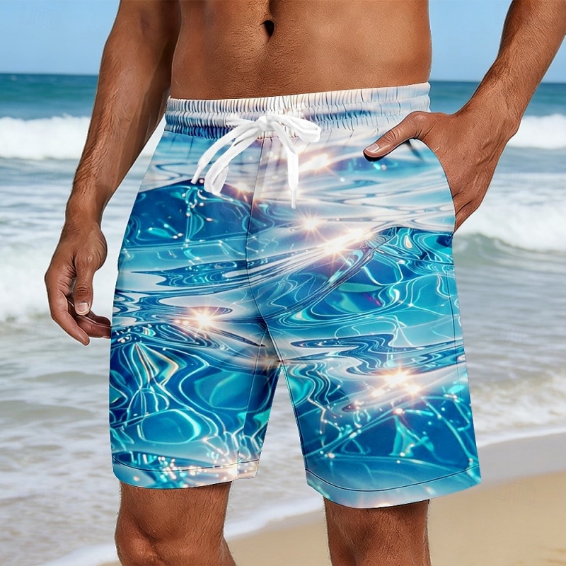Trunks Board Surf - 鮮やかなオーシャンウェーブグラフィック水泳パンツ男性用軽量 3D プリントショートパンツ夏ハワイサーフ水着ルーズビーチショーツ