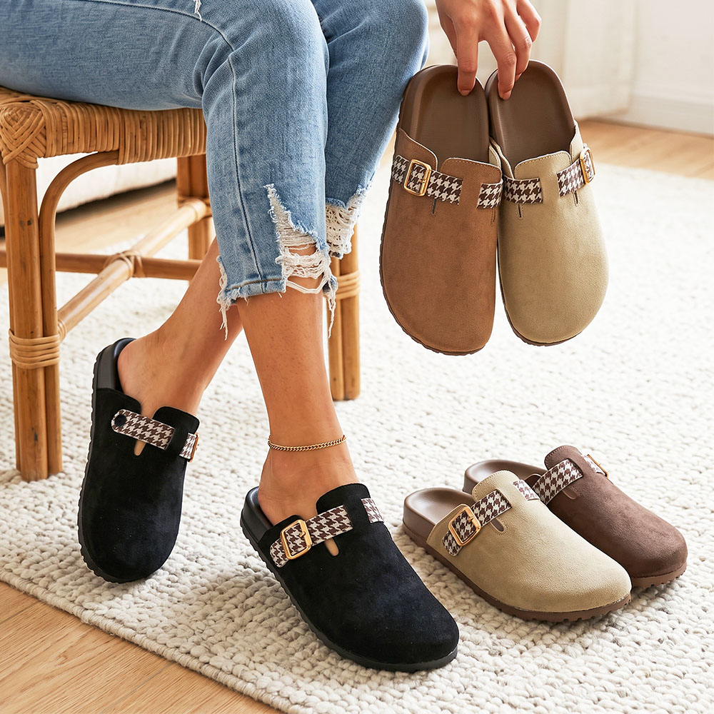 Espadrille Slip On - レディース クローズドトゥ ミュールスリッパ 大きいサイズ 調節可能なバックル フラット