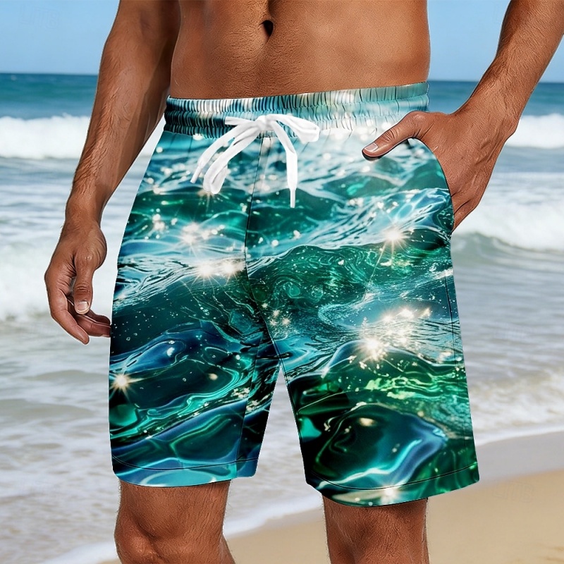 鮮やかなオーシャンウェーブグラフィック水泳パンツ男性用軽量  - Trunks Board Surf のレビューと価格