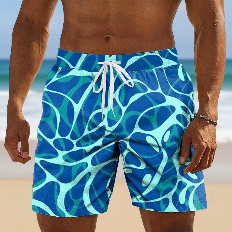鮮やかなオーシャンウェーブグラフィック水泳パンツ男性用軽量  - Trunks Board Surf のレビューと価格