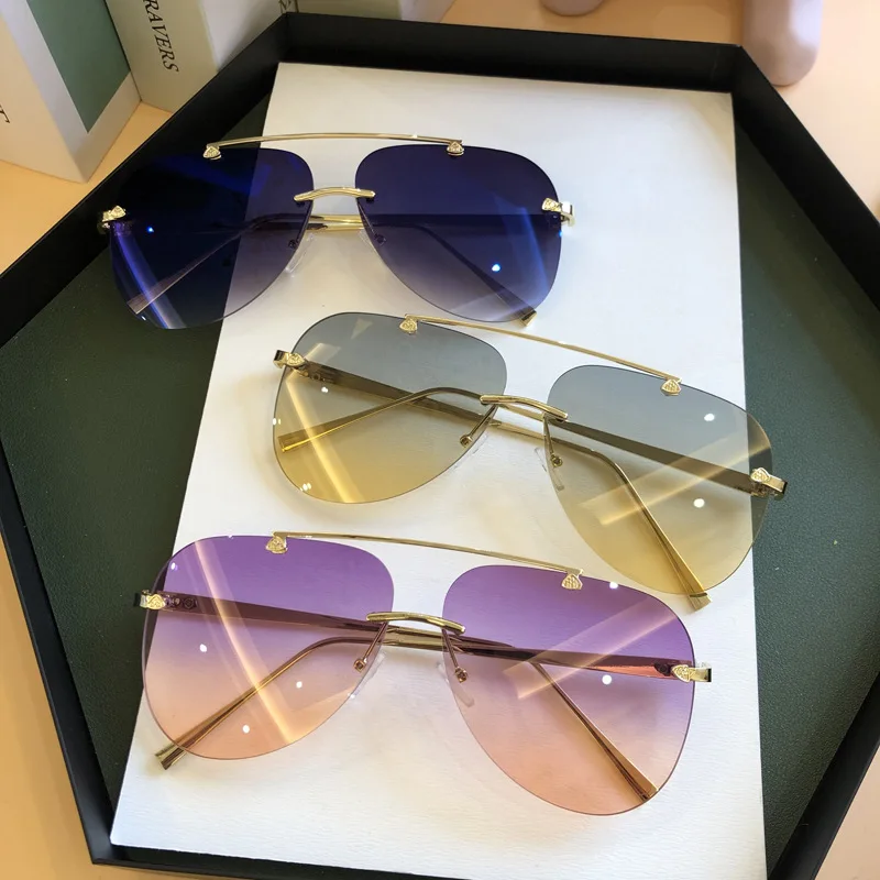 ヴィンテージリムレス合金航空パイロットサングラス男性用ブラン - Sunglasses Aviator Polarized のレビューと価格